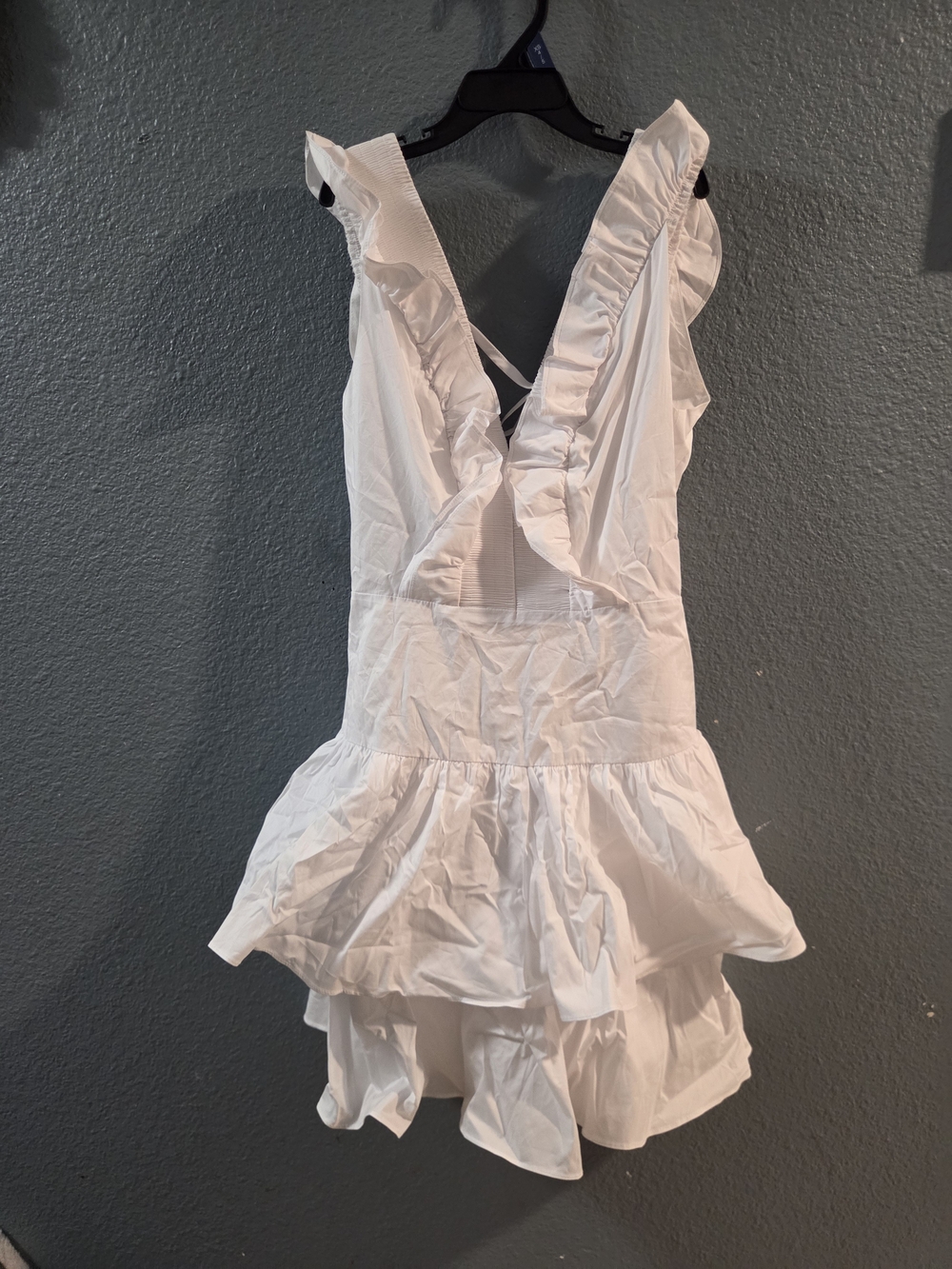 Hello Molly White Ruffle Back V-Neck Tiered Dress